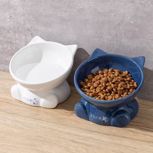 热销猫碗陶瓷大口径高p脚猫食盆猫咪饭碗狗碗狗盆喝水碗幼猫宠物