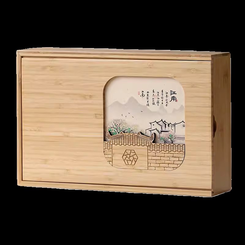 热销江南小罐包装礼盒龙井碧螺春西洋参铁皮石O斛玻璃罐12罐竹制