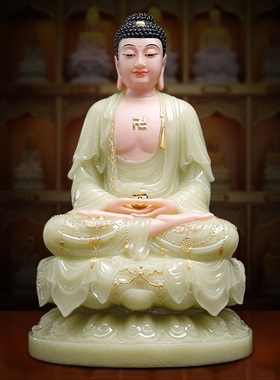热销汉白玉e实心娑婆三圣神像观音菩萨家用坐莲观音佛像阿弥陀佛