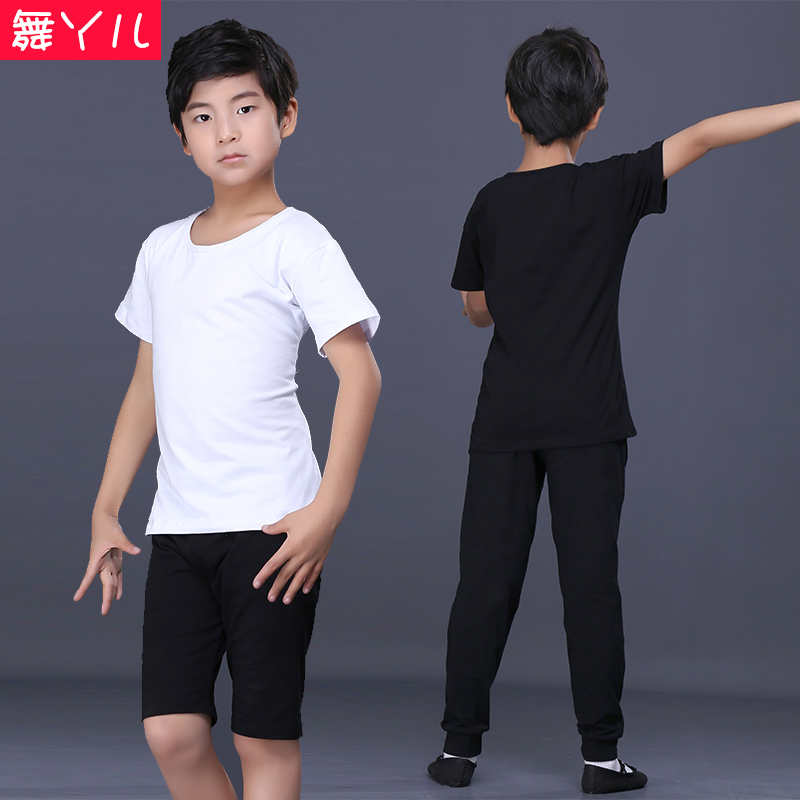儿童短袖舞蹈服男孩练功服圆领男童拉丁舞五分长裤夏季形体服套装