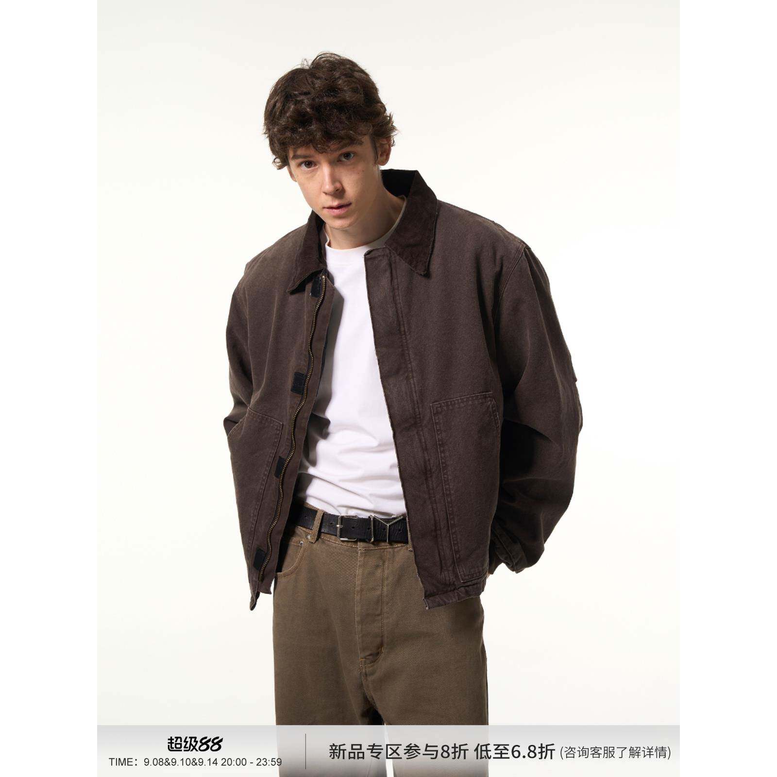 MADWITCH美式复古夹棉做旧水洗外套男vintage底特律工装夹克棉服