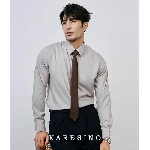 KARESINO男士轻奢商务抗皱高级感灰色衬衫通勤修身免熨烫衬衫男长