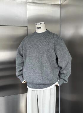 WEERE秋冬纯色简约基础圆领男士毛衣保暖宽松休闲上衣毛线衣