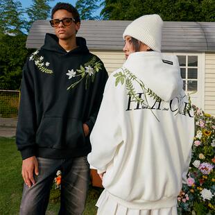 harshandcruel 新中式花卉花环刺绣文字HACR廓形连帽卫衣