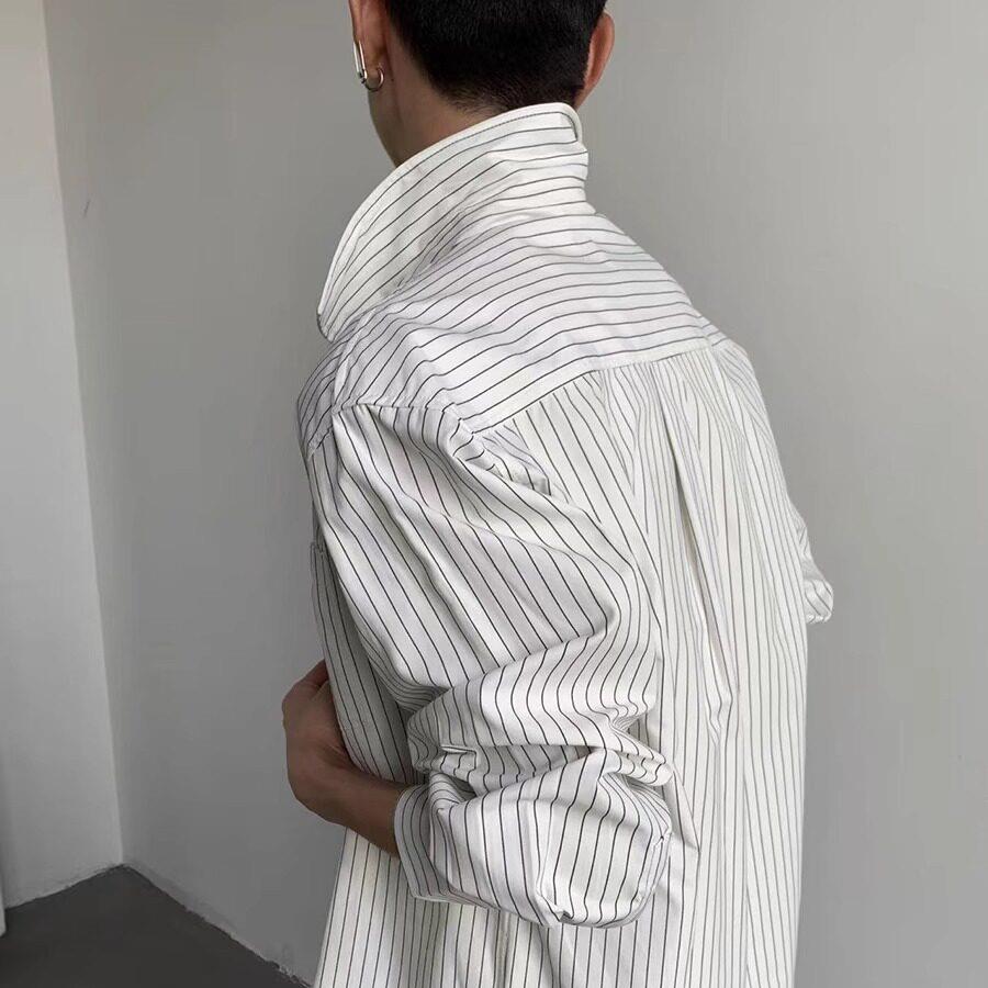 MION 长期主义 韩版日常休闲条纹衬衫设计慵懒风长袖衬衫男女款