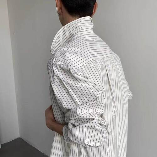 MION 长期主义 韩版日常休闲条纹衬衫设计慵懒风长袖衬衫男女款