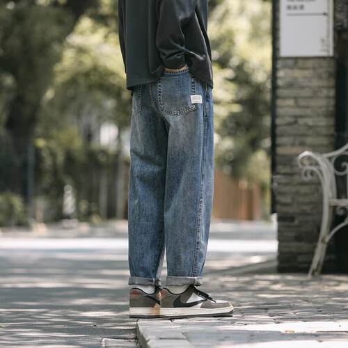 FYRP墨默日系哈伦牛仔裤男春秋季新款潮牌宽松直筒休闲阔腿九分裤