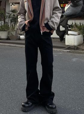 A carton 巴黎黑色水洗复古做旧bootcut直筒弯刀显瘦微喇牛仔长裤