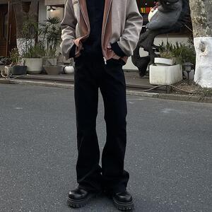 A carton 巴黎黑色水洗复古做旧bootcut直筒弯刀显瘦微喇牛仔长裤