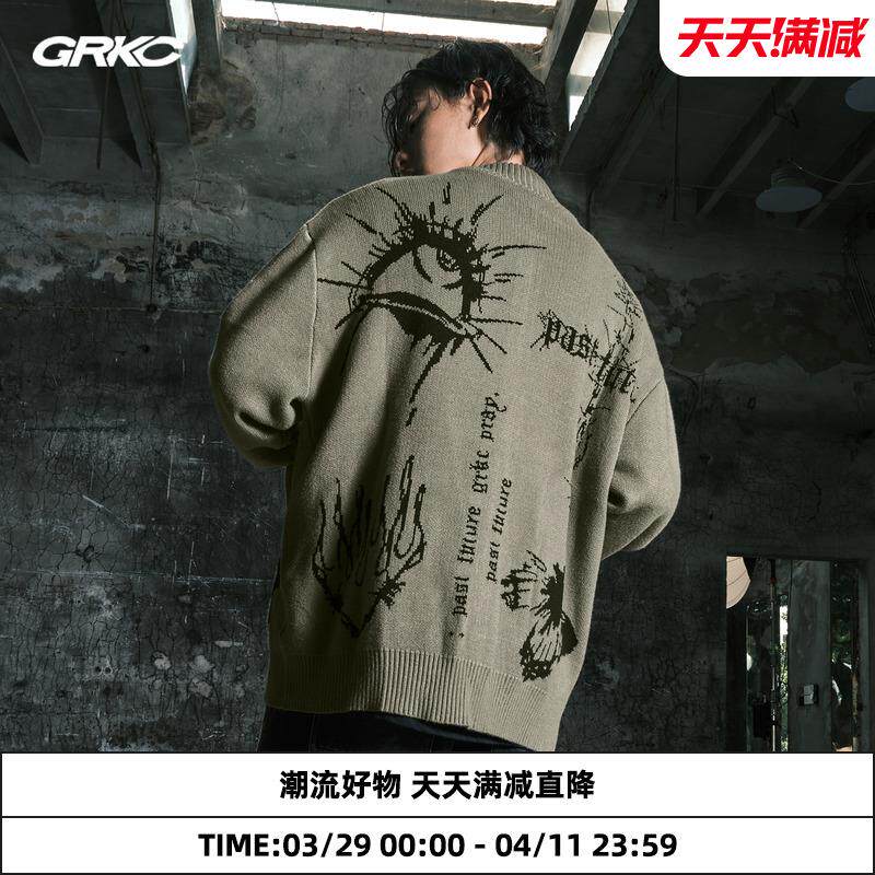 GRKC吉尔卡克达芬奇手稿开衫毛衣外套男潮牌情侣针织衫秋冬毛线衣