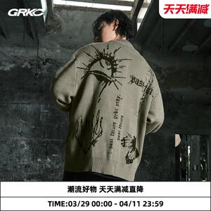 GRKC吉尔卡克达芬奇手稿开衫毛衣外套男潮牌情侣针织衫秋冬毛线衣