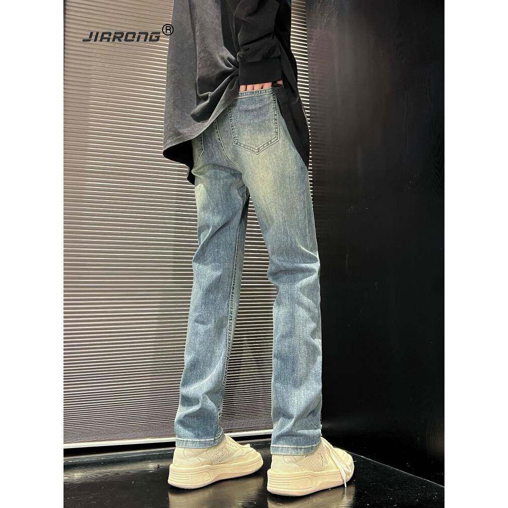 美式高街牛仔裤男款夏薄款修身直筒男裤2026新款窄版小脚裤长裤子