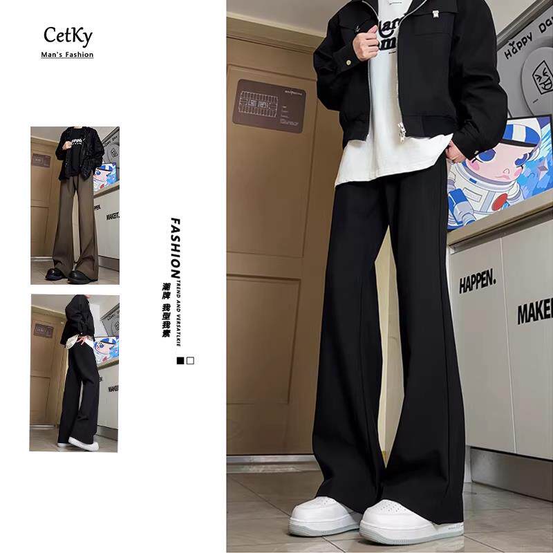 CetKy美式高街cleanfit廓形西裤黑色休闲裤男女直筒微喇vibe裤子