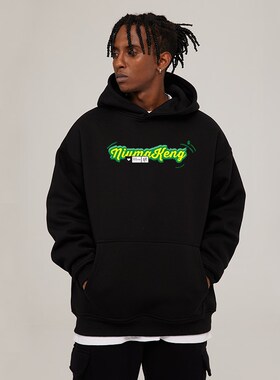 第76人类NMK美式复古重磅印花街头宽松秋冬加绒潮牌男女连帽卫衣