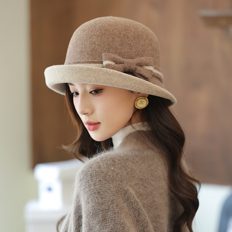 羊毛帽子女秋冬逛街韩版翘檐优雅名媛礼帽妈妈英伦春秋毛呢渔夫帽