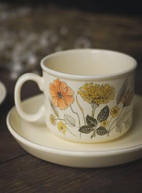 现货英国中古高颜值香草咖啡杯碟洋甘菊覆合玻璃餐盘沙拉盘陶瓷杯