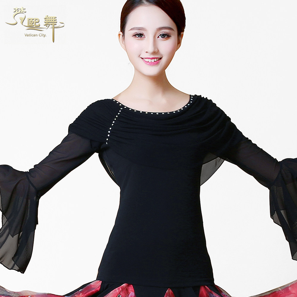 跳舞摩登舞上衣新款短袖华尔兹交谊舞国标舞蹈服拉丁上衣交际舞服