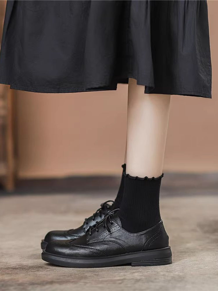 真皮爆款小皮鞋女2025秋季新款单鞋圆头覆古英伦风休闲厚底乐福鞋