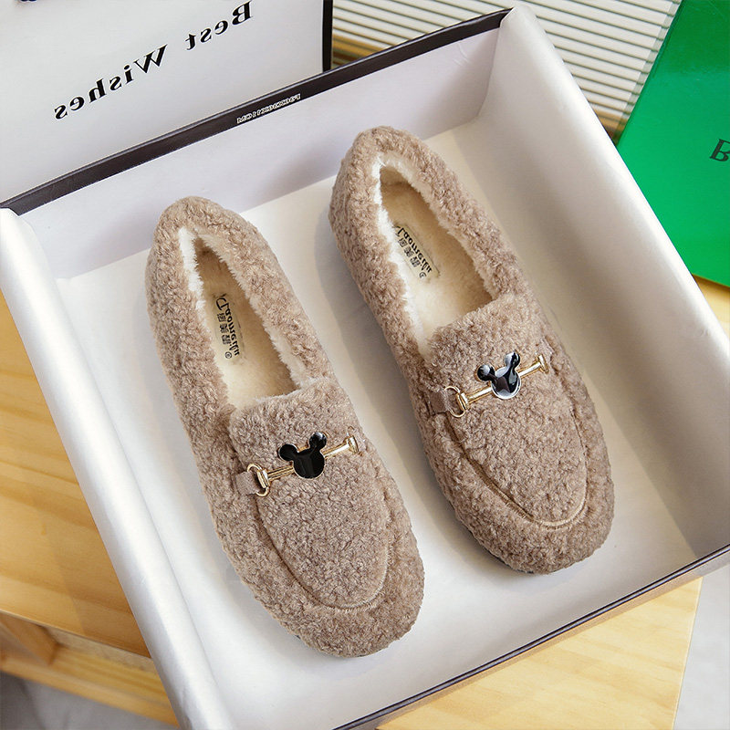 毛毛鞋女外穿2025冬季新款加绒厚底豆豆鞋羊羔毛保暖大码百搭女鞋,女鞋,乐福鞋（豆豆鞋）,淘宝优惠券,粉丝福利购,淘宝优惠卷