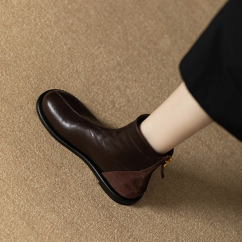 秋冬新款平底马丁靴真皮通勤短靴