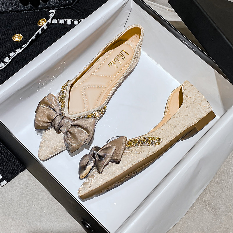 爆款单鞋女2025春夏季新款豆豆鞋蝴蝶结尖头平底软底百搭大码船鞋,女鞋,浅口单鞋,淘宝优惠券,粉丝福利购,淘宝优惠卷