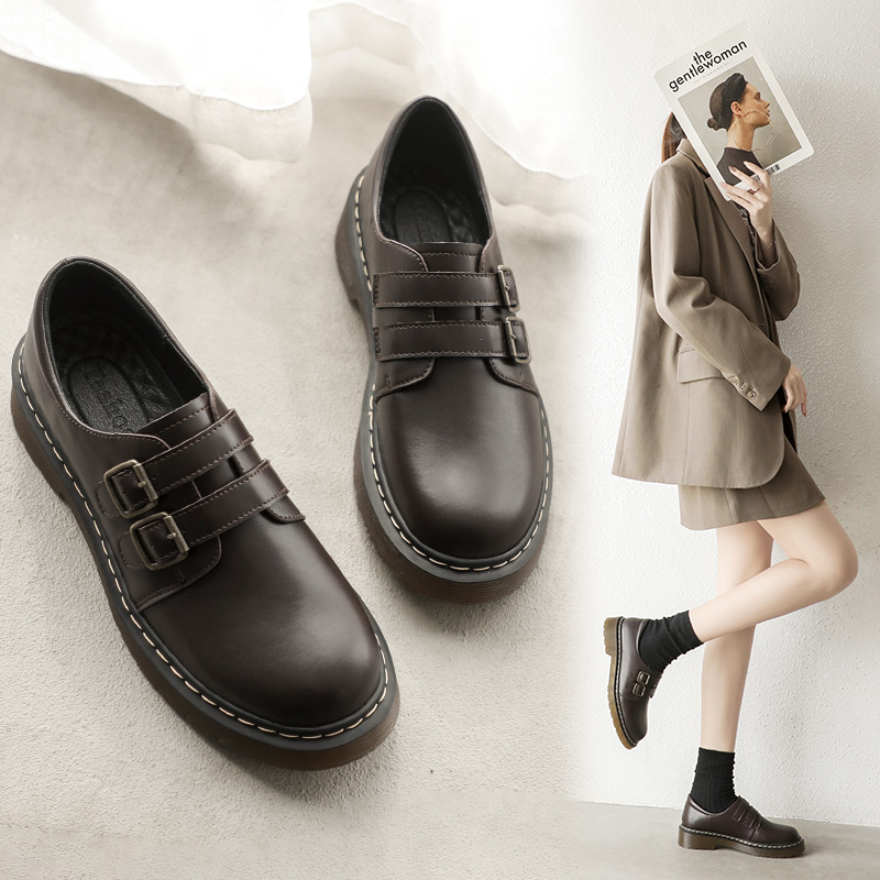 休闲圆头单鞋粗跟英伦风乐福鞋