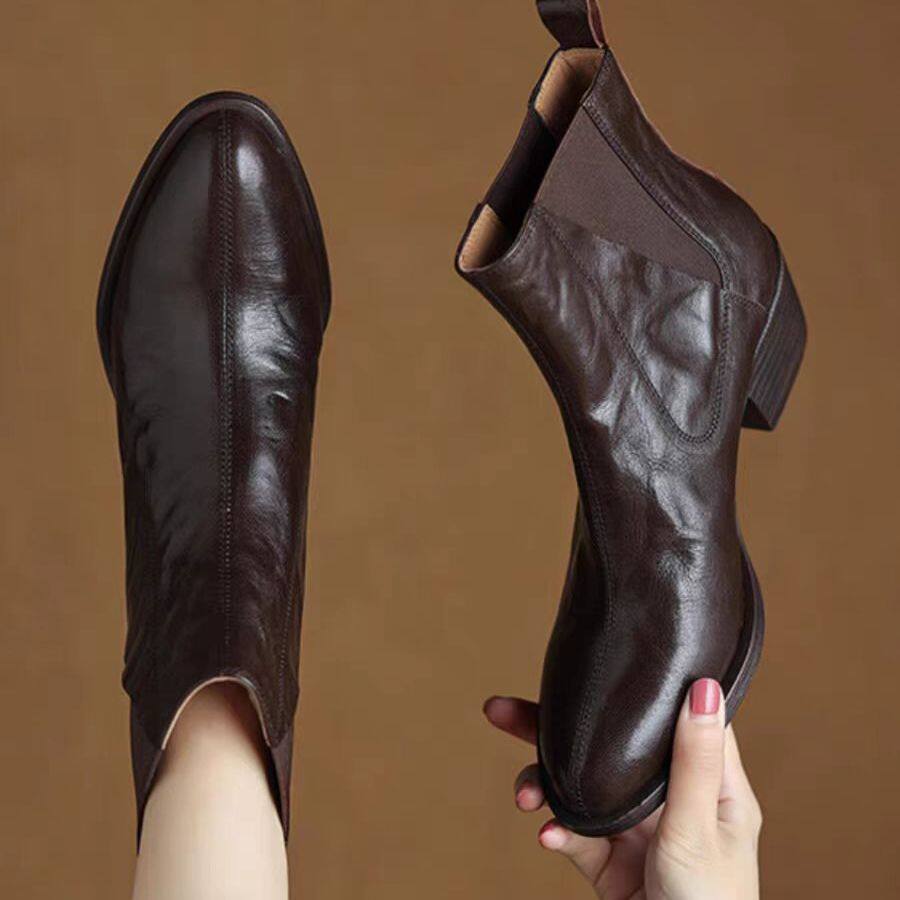 及踝靴粗跟加绒高跟切尔西短靴