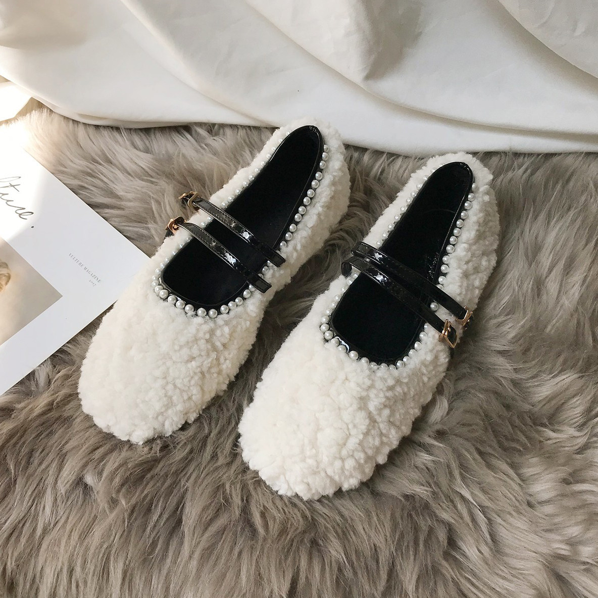 潮牌厚底毛毛鞋女外穿2025冬季新款百搭保暖羊羔毛加绒豆豆鞋棉鞋,女鞋,棉鞋,淘宝优惠券,粉丝福利购,淘宝优惠卷