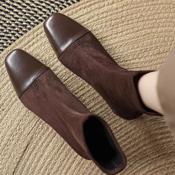 加绒短靴复古真皮配裙子马丁靴