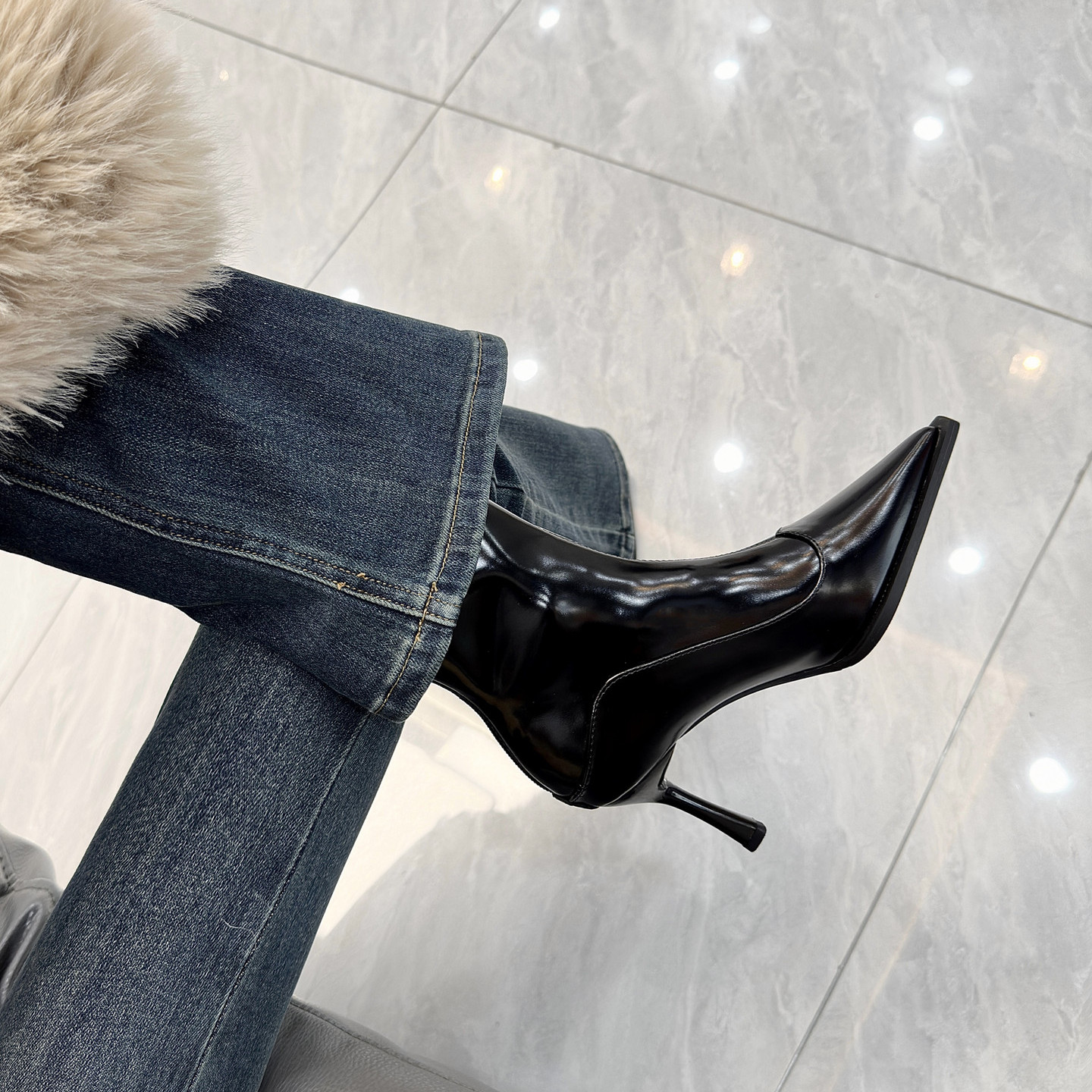 黑色气质单靴法式真皮加绒瘦瘦靴