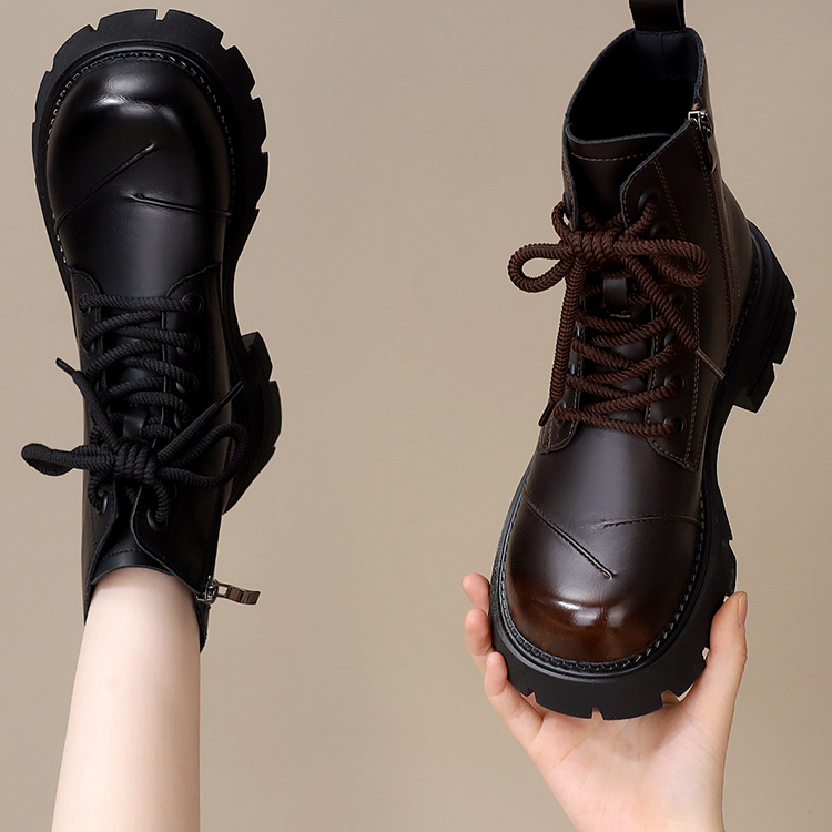 百搭软底侧拉链厚底显脚小短靴