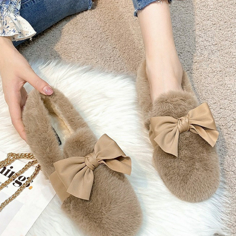 蝴蝶结休闲毛毛鞋女外穿2025冬季新款兔毛豆豆鞋加绒保暖孕妇棉鞋,女鞋,深口单鞋,淘宝优惠券,粉丝福利购,淘宝优惠卷