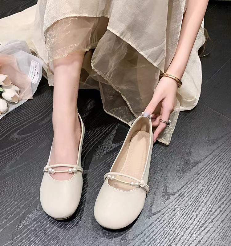 平底温柔仙女风单鞋女2025春季新款软底豆豆鞋真皮时尚珍珠奶奶鞋,女鞋,浅口单鞋,淘宝优惠券,粉丝福利购,淘宝优惠卷