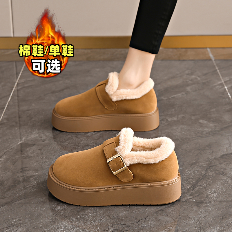 保暖一脚蹬乐福鞋厚底防滑棉鞋