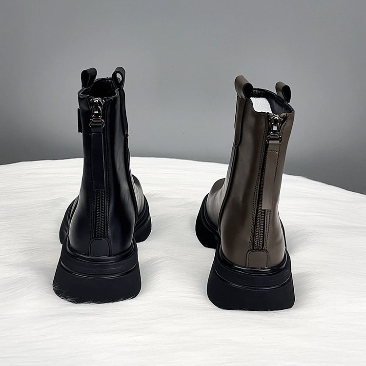 真皮短靴女2025新款秋冬季单靴复古百搭平底防滑后拉链加绒马丁靴