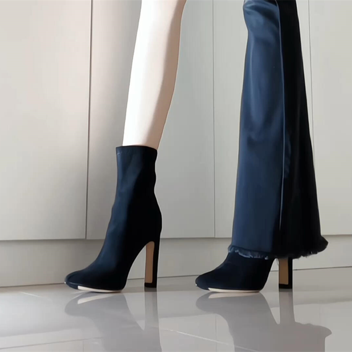高跟短靴复古百搭粗跟弹力袜靴