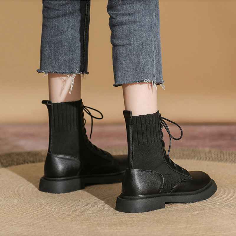 厚底马丁靴英伦风平底加绒短靴