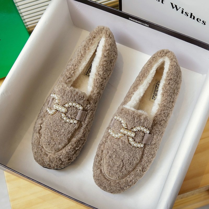 潮牌毛毛鞋女冬外穿羊羔毛一脚蹬豆豆鞋厚底棉鞋秋冬加绒大码单鞋,女鞋,乐福鞋（豆豆鞋）,淘宝优惠券,粉丝福利购,淘宝优惠卷