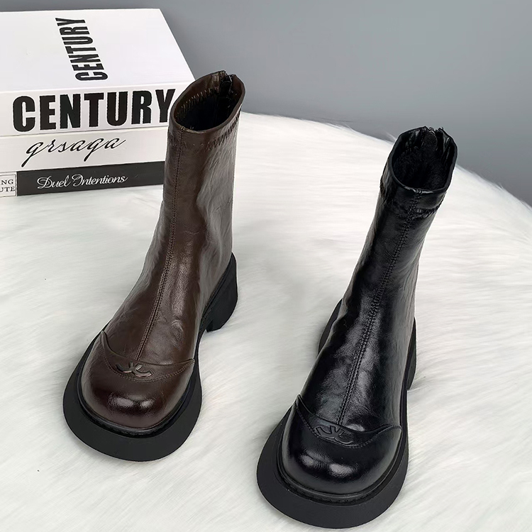 加绒爆款瘦瘦靴真皮显脚小马丁靴