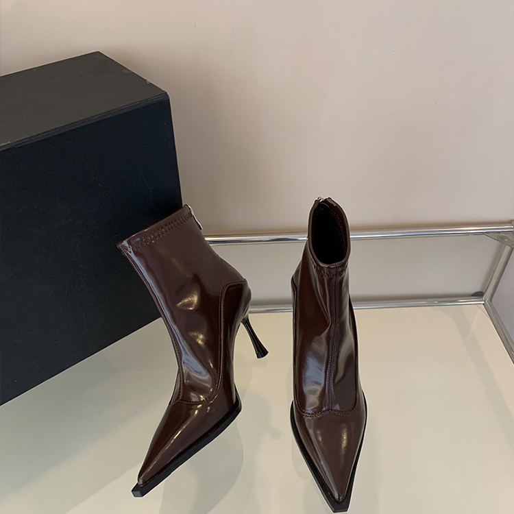 百搭复古尖头细跟加绒弹力瘦瘦靴