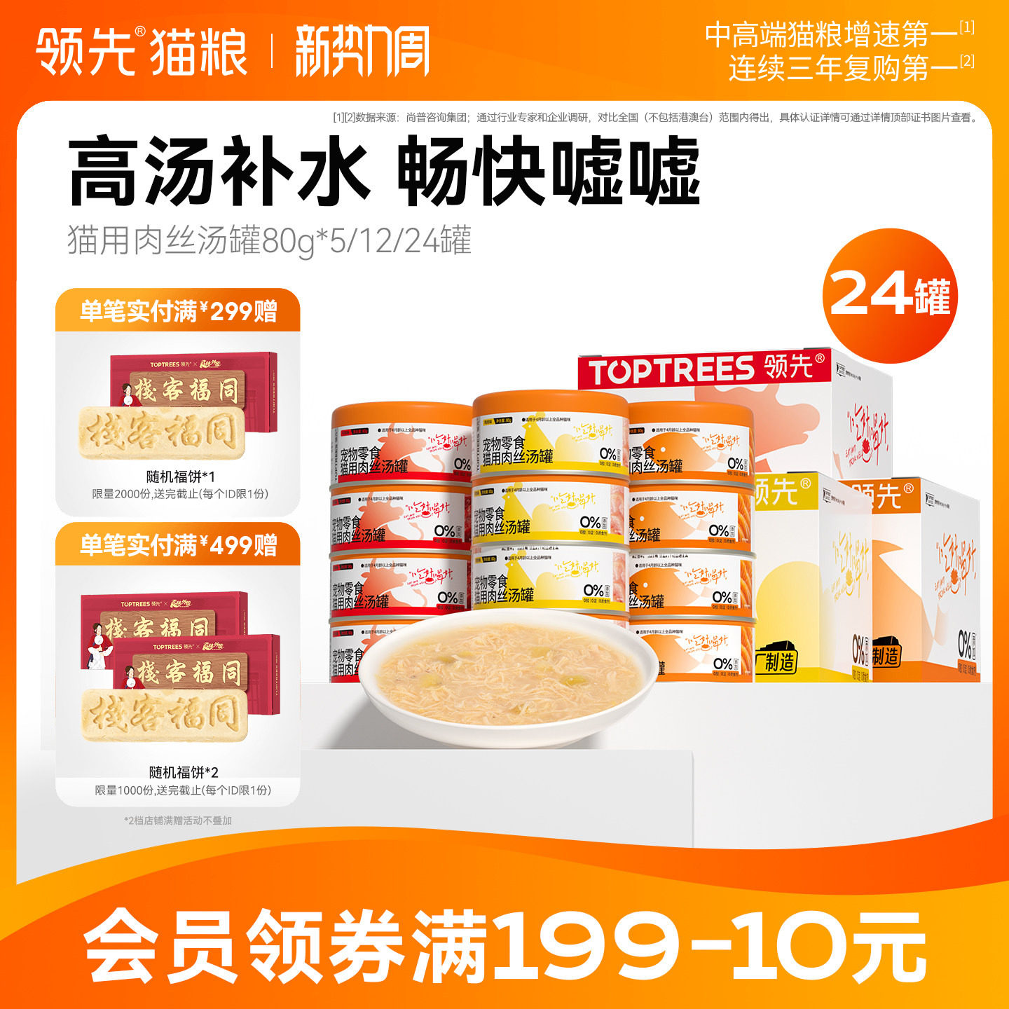 领先零食罐头补水成幼猫条湿粮猫咪零食肉丝汤罐无谷全价通用80g