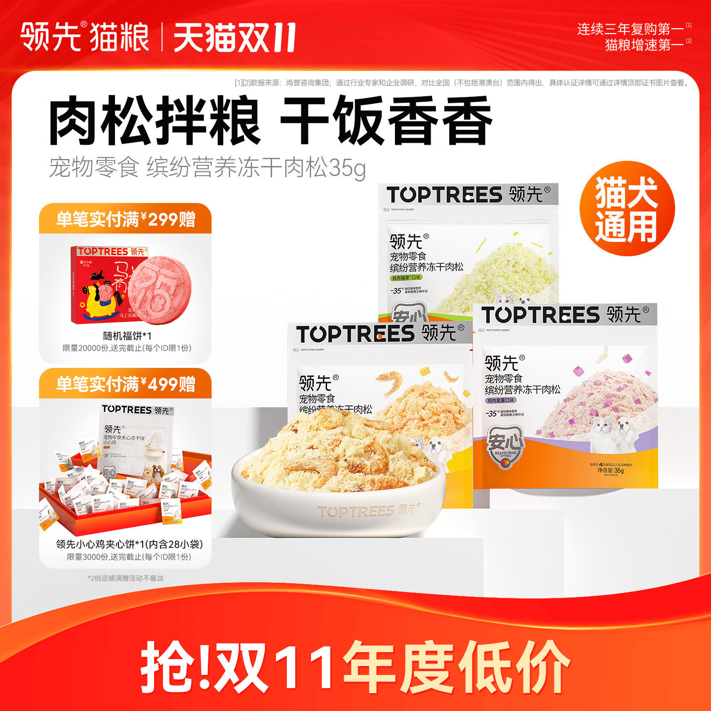 领先猫咪肉松蛋黄磷虾鸡冻干猫零食猫粮伴侣营养美毛拌饭宠物零食