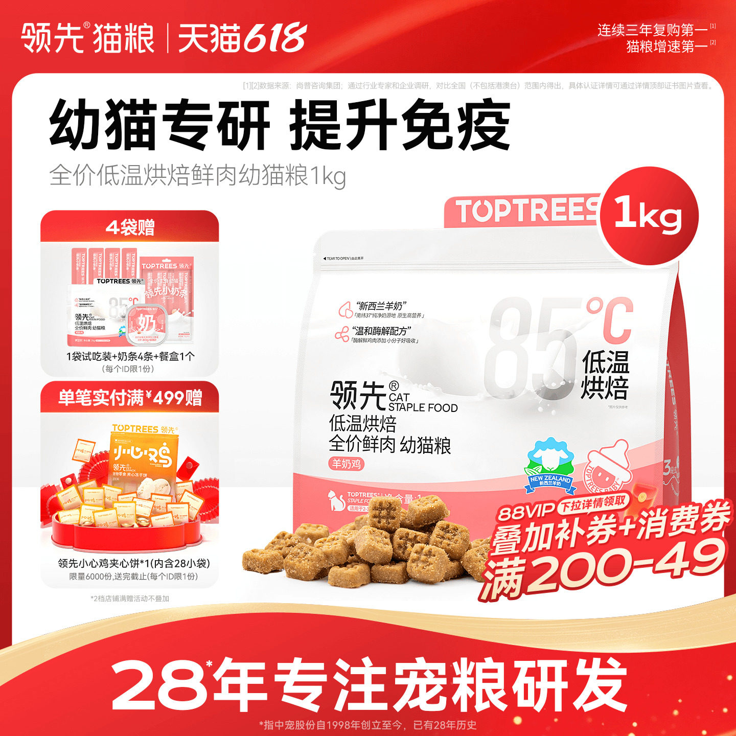 领先低温烘焙鲜肉幼猫粮1kg