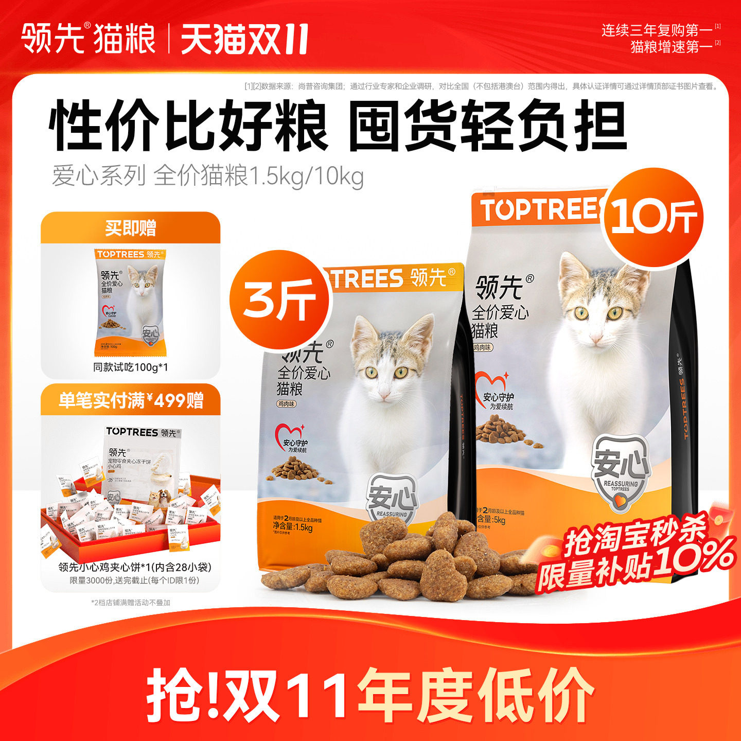 【10斤】领先爱心猫粮全价成猫幼猫主粮鸡肉通用型实惠装营养护胃