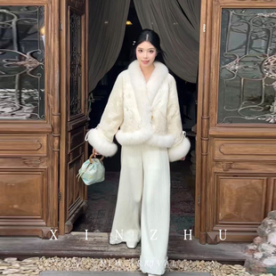 超好看白色柔软显瘦针织裤 歆竹 阔腿长裤 秋冬新款 子女 胭脂雪