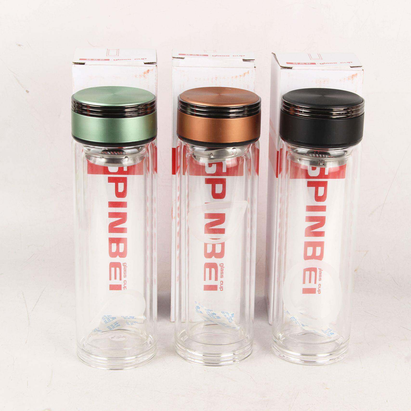 20cm彩盖双层保温玻璃杯 隔热水杯子玻璃杯 十元店百货日用批货