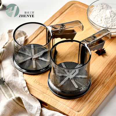 长柄PP塑料手持式半自动双层过滤面粉筛烘焙粉筛网筛Flour Sifter