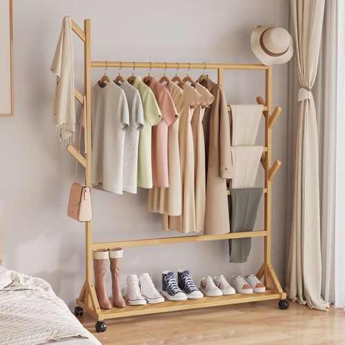 网红挂衣架落地主卧室实木质小型房间宿舍寝室凉衣服架子晾衣帽架