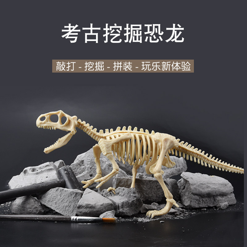 恐龙化石儿童考古套装 挖掘恐龙霸王龙骨架标本 宝藏宝石模型玩具