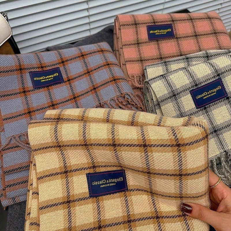 新款秋冬保暖情侣学生双面格子仿羊绒围巾女韩版加厚流苏披肩围脖